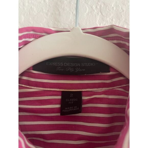 Express Women’s Ultimate Essential Red/White Striped Button Shirt Sz 2 - Picture 2 of 6